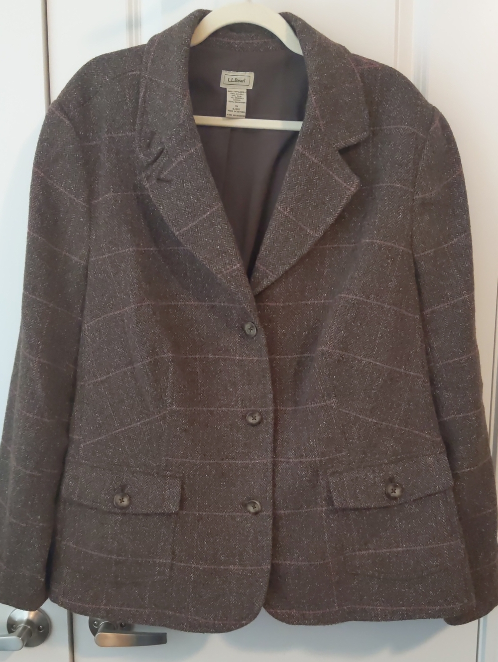 L.L. Bean Women's Dark Brown Windowpane Wool-Blend Blazer